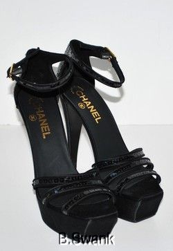 CHANEL Black Sequin Platform Sandal Shoes NEW $1.4K  