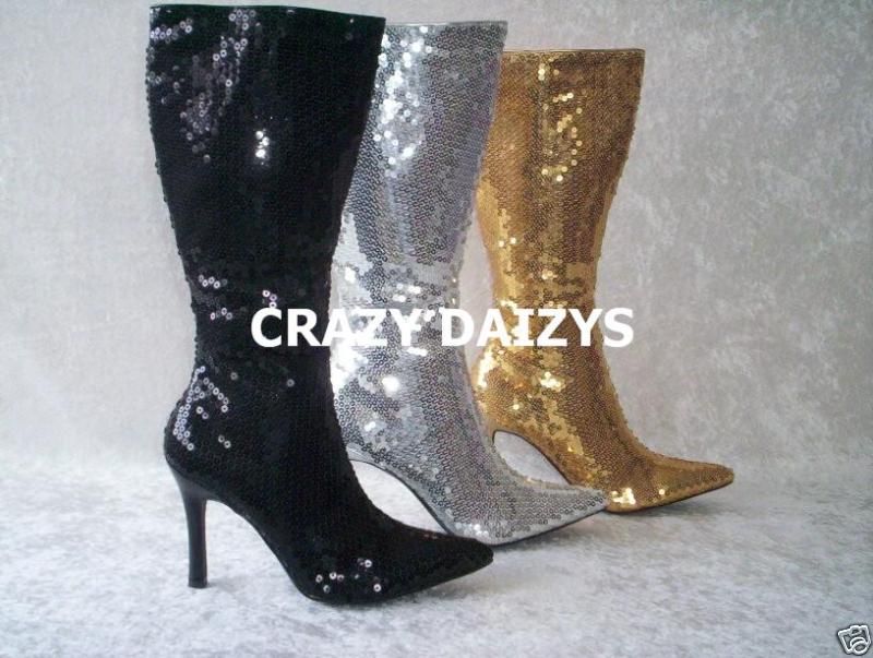 WOMENS SEQUIN KNEE HI BOOTS HALLOWEEN FOOTWEAR 6 12  