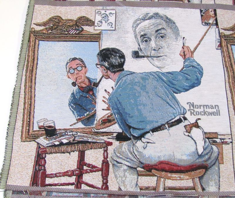 NORMAN ROCKWELL SELF PORTRAIT TAPESTRY 18 BLOCK FABRIC  