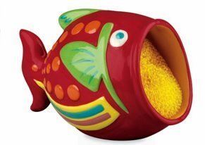 NEW Ceramic Fish scrubby Kitchen Holder scrubbie Red 026602327260 