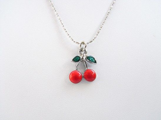 Necklace Set Mini CUTE Cherry Food Fruit Enamel Pendant  