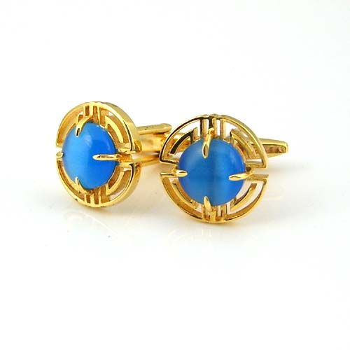 D810 Sapphire cats eye silver cufflinks  