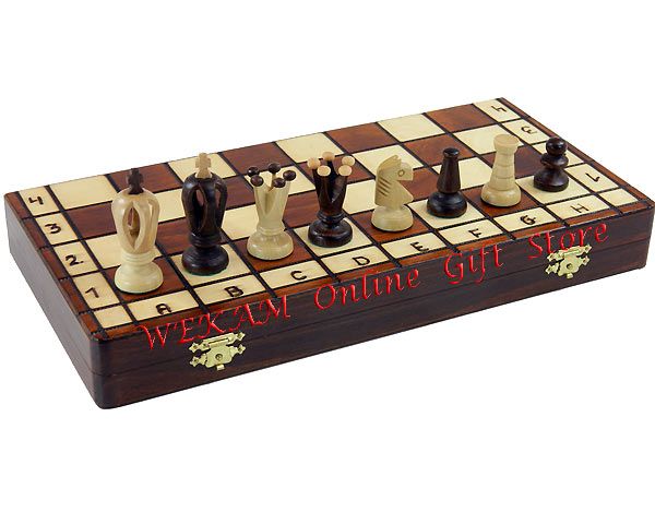 KINGS 36 WOOD BURNING CHESS WOODEN SET BROWN  