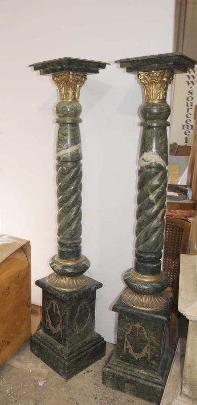 Pair 6ft Italian Marble Pedestal Table Columns  