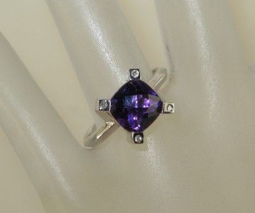 14K White Gold 1.91ctw Deep Siberian Amethyst & Diamond Ring 5.5g 