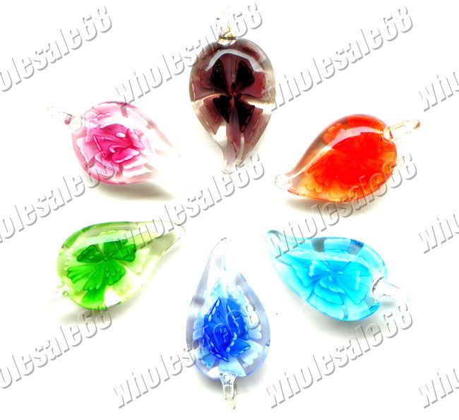 New wholesale lots 36pcs mixed flower murano glass pendants free 