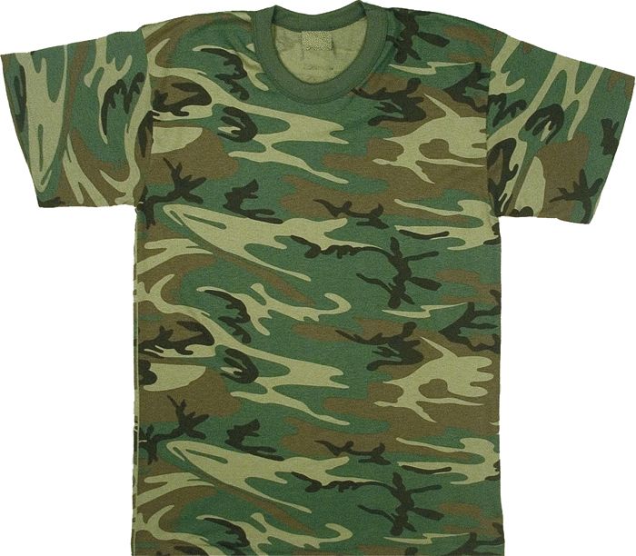 Heavyweight WOODLAND CAMO Army Military Short T SHIRT  