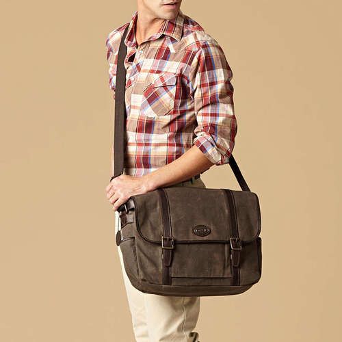 NEW* Fossil Mens Estate Waxed Canvas Messenger Bag MBG8271345 