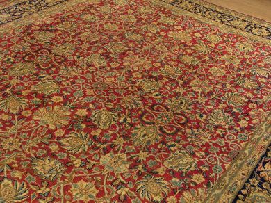   Fine Handmade Antique Persian Laver Kerman Wool Rug _Excell Condition