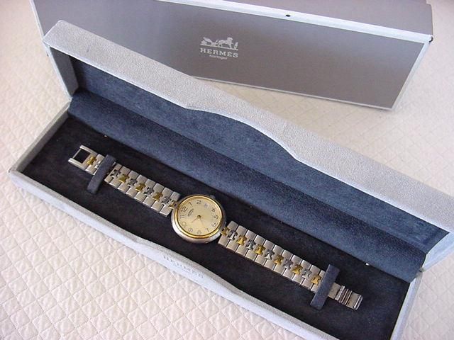 HERMES Unisex CLIPPER watch rare steel gold H band  