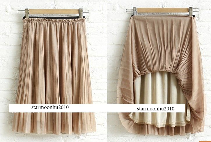   SPRING NEW Chiffon Pleated Knee Length Skirt Elastic Waistband  