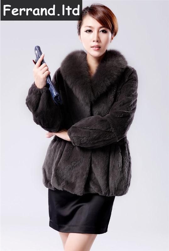 New Real Genuine Rabbit Fur Coat/Jacket/Vest with Fox Collar Women 