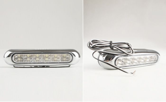 UNIVERSAL CHROME TRIM 12 LED DAYTIME RUNNING LIGHTS FRONT BUMPER 