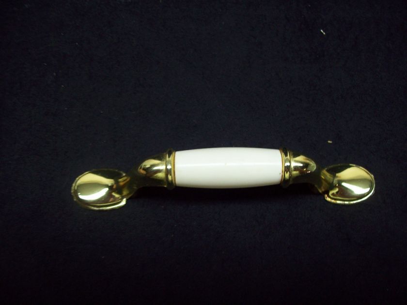 SHINY BRASS AND WHITE COUNTRY STYLE KITCHEN DRAWER HANDLE PULL  