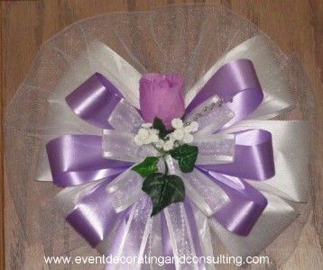 LAVENDER ROSE WHITE Satin Ribbon Pew Bows for Wedding  