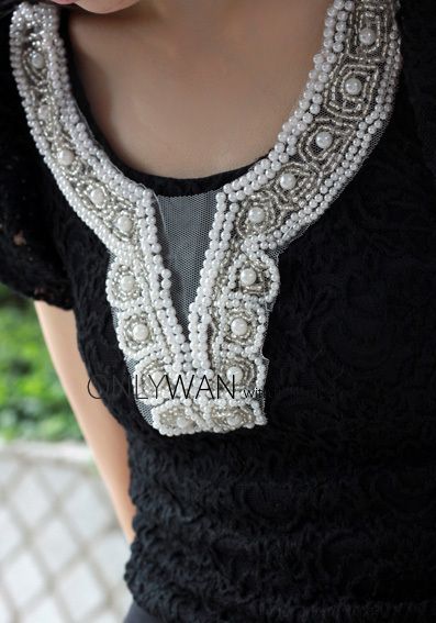 WAN★Vintage Puff Slv Jewellery Lace Blouse Shirt Top  
