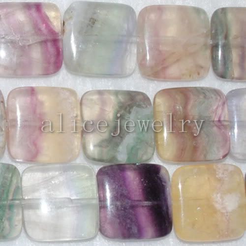 18x6mm Multi Color Fluorite Square Bead 15 LS0025  