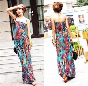 2012 Sexy Women Beach Sundress Long Ice Silk Dress Deep V Neck Full 