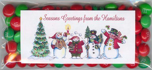 20 PERSONALIZED CLEAR HOLIDAY FAVOR BAGS WITH MATTE FINISH LABELS 