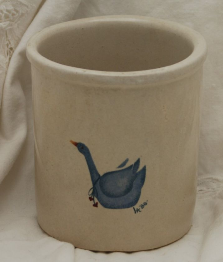 CO. ROSEVILLE STONEWARE UTENSIL HOLDER BLUE DUCK  