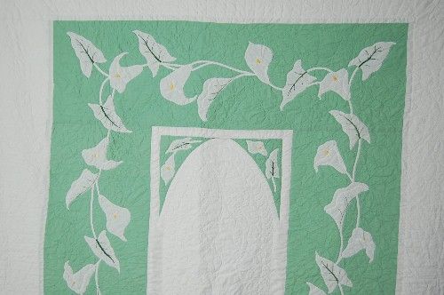 UNUSUAL 30s Calla Lily Applique Antique Quilt ~Green  