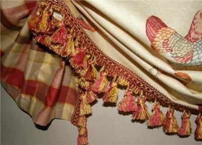   Red Yellow Gold Rooster Toile Plaid with Spice Tassel Fringe Trim