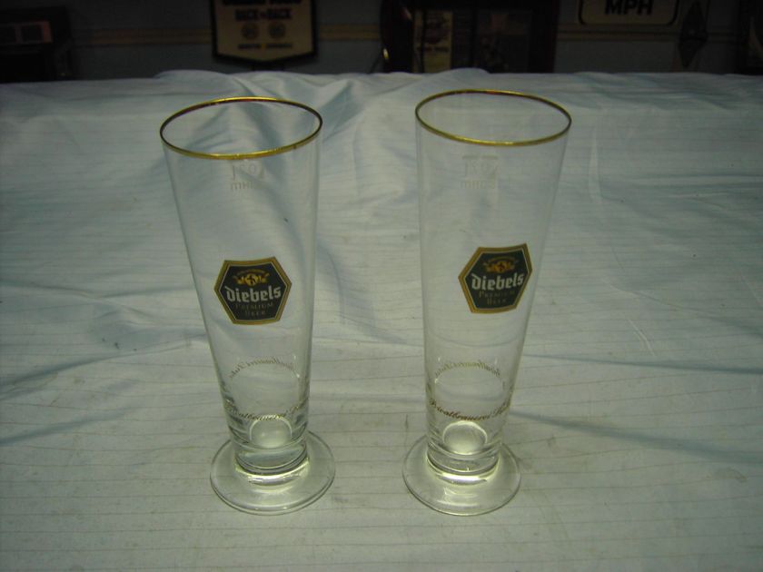 Diebels 0.2 L SQHM beer glasses 8 1/2 Tall Gold Trim  