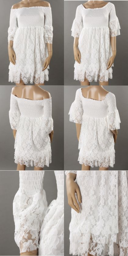 FANCYQUBE Off shoulder lace pullover dress Size S White 0138  