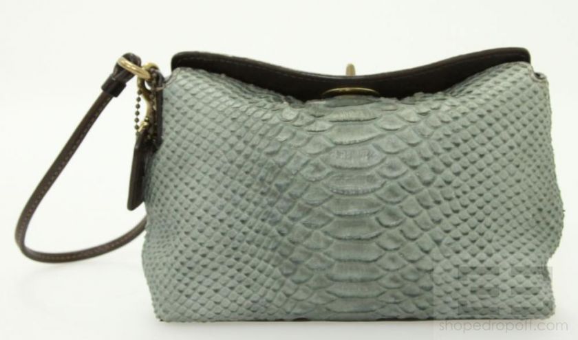 Coach 3pc Teal Python Embossed & Brown Leather Trim Hobo Bag, Wristlet 