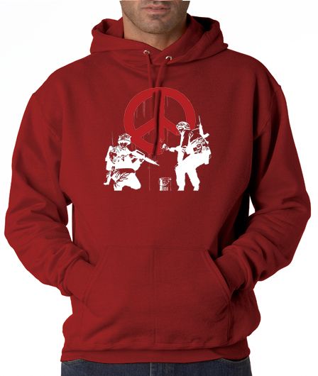 Banksy Graffiti Soldiers Peace 50/50 Pullover Hoodie  