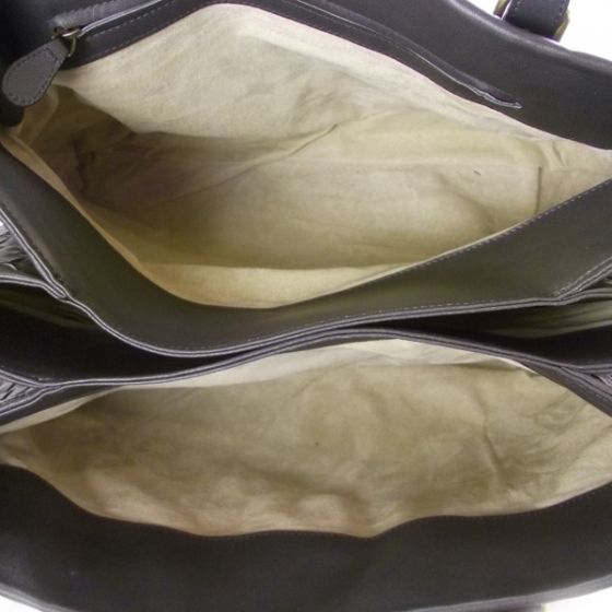 BOTTEGA VENETA Leather Intrecciato ROMA Tote Bag Gray  