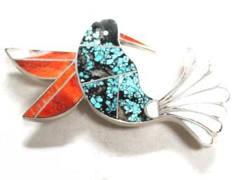 Melvin Francis Multi Stone Inlay Hummingbird Pin WOW  