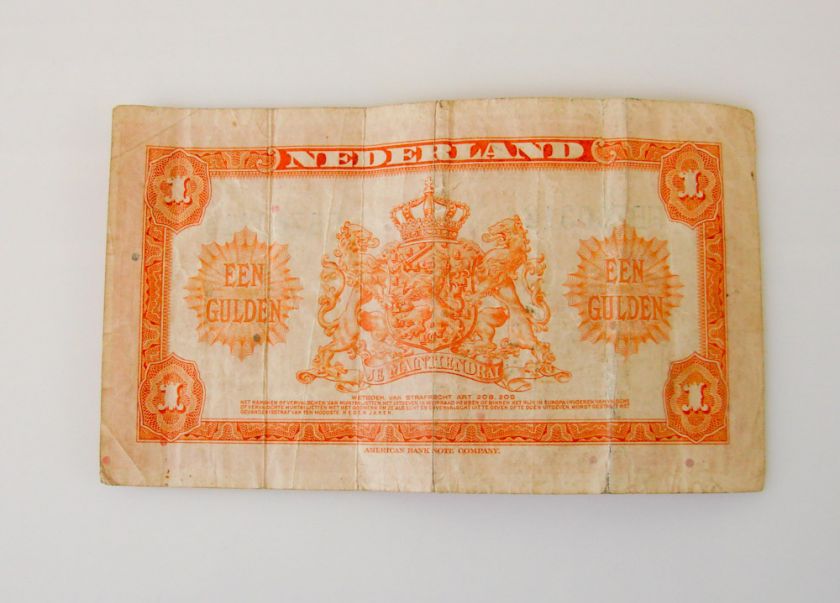 1943 Netherlands $1 Een Gulden Bill Note Muntbiljet  