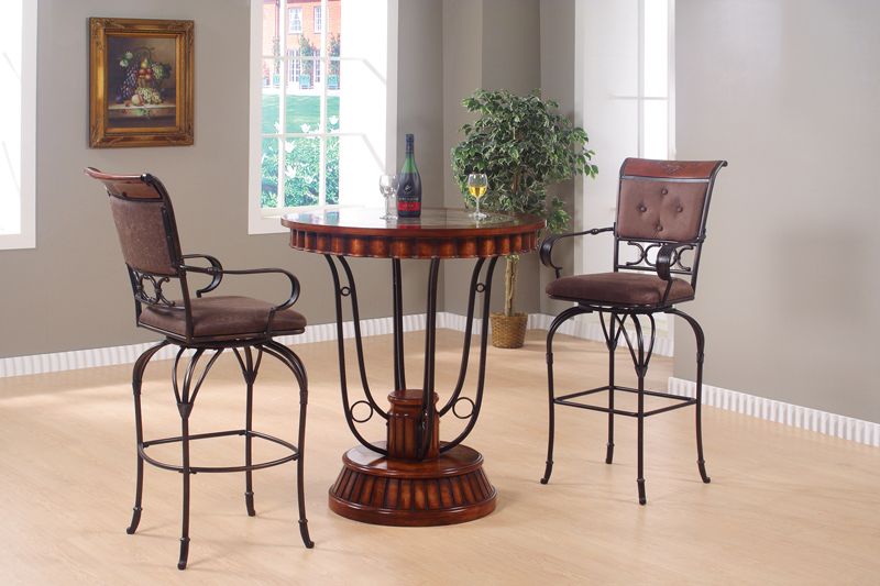 Black Metal/Cherry 3 pc Bistro Counter Dining Table Set  