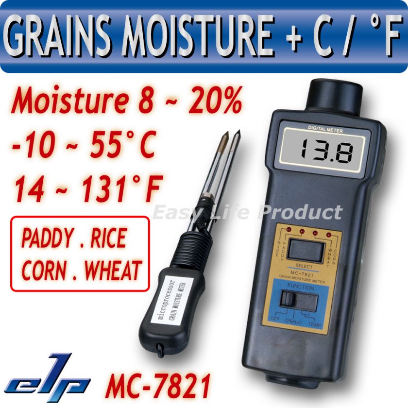 MC7821 Grain Moisture Meter Tester Hay Oat Wheat 8~20% Temperature  10 