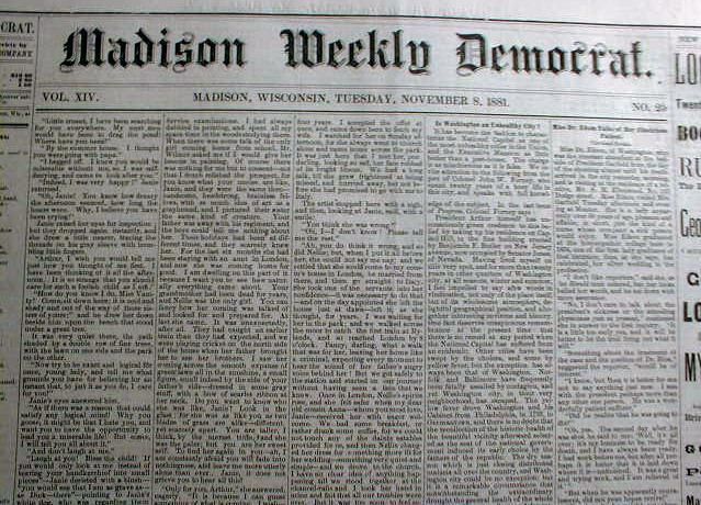 Rare 1881 Madison WISCONSIN newspaper w description of cartoonist 