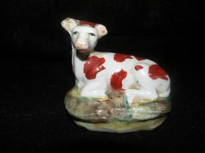 ANTIQUE STAFFORDSHIRE COW FIGURE FIGURINE RECLINING  