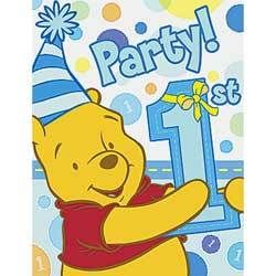 WINNIE THE POOH 1ST BIRTHDAY BOY PARTY INVITATIONS  