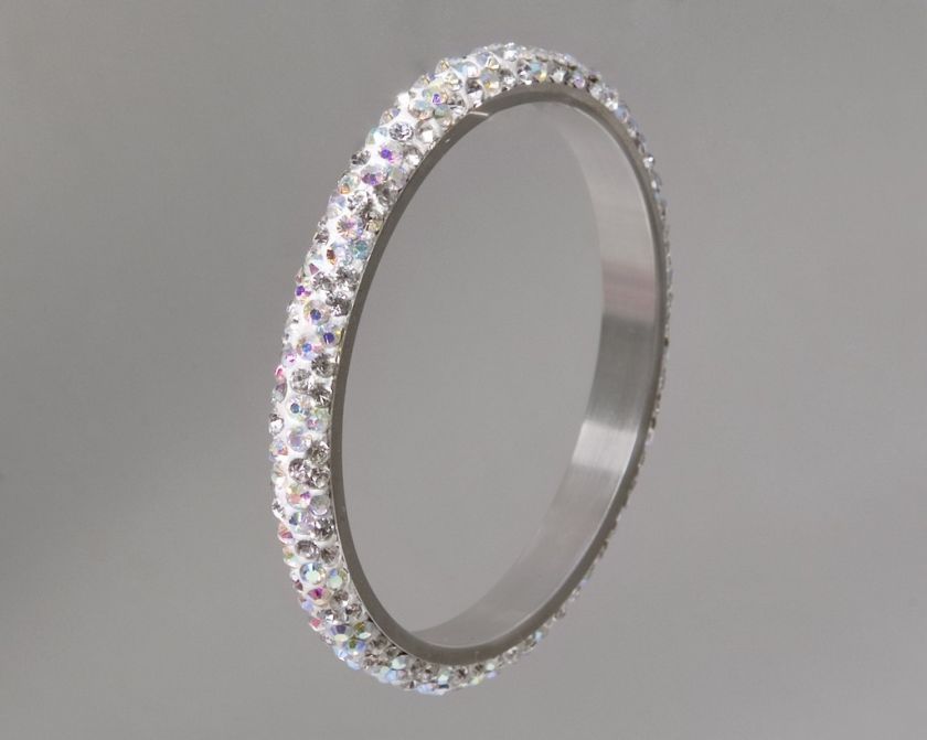 Silver clear Bangle Bracelet w/swarovski crystal Thin  