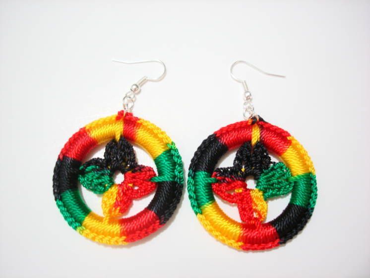 WHOLESALE LOT 6 PERUVIAN THREAD EARRINGS RASTA COLORS  