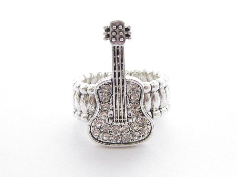 Guitar Crystal Fashion Stretch Ring Jewelry  