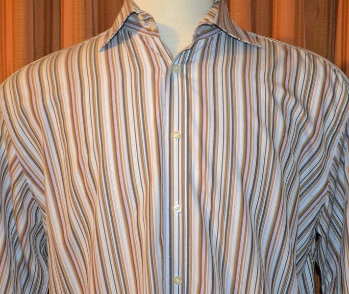 TAILORBYRD LONG SLEEVE BROWN PINK CASUAL STRIPE 100% 2 PLY COTTON 