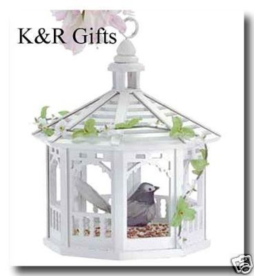 BIRD FEEDER White Wood Hanging Garden Gazebo Seed Feeder NEW  