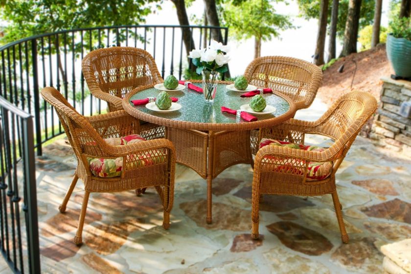 9PC Portside Amber Wicker Patio Dining Set   8 Fabrics  