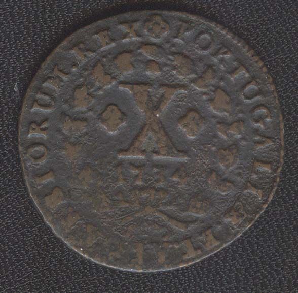 PORTUGAL SCARCE 10 REIS 1734 COIN  