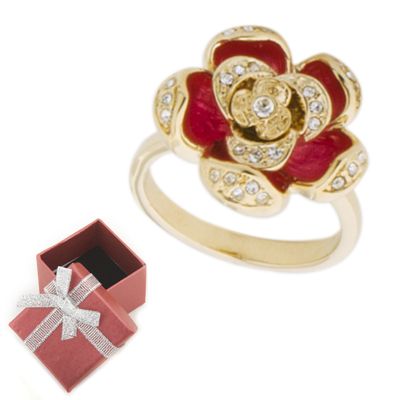 Red Enamel Rose Flower Fashion Ring Size 6 7 8 or 9  