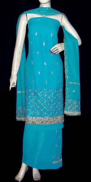 LT FIROZI GRGT SALWAR KAMEEZ SUIT MATERIAL ZARDOZI, KUNDAN & SQNS WRK 