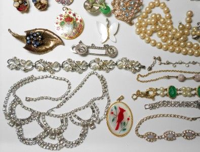 Vintage Jewelry Parts Repair Lot G   Rhinestone Earrings Necklace 