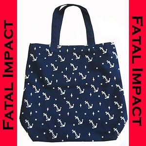 New Rockabilly Punk Retro Nautical White Anchor Stars Navy Blue Tote 