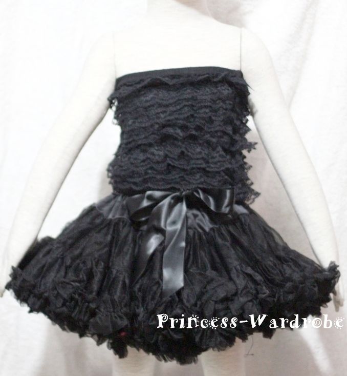 Baby Black Pettiskirt with Black Lace Tube Top Set 1 8Y  